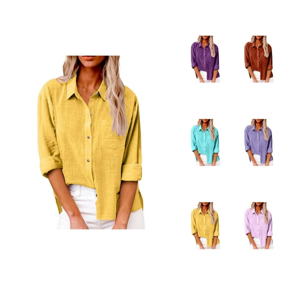 Women’s Blouses – Modernes Flowy Linen Tunic Top Casual Summer & Weekend mit V‑Ausschnitt Womens Loose Buttons Down Pocket Blouse Tops Solid Long Sleeve Shirt