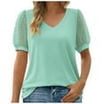 thumbnail image 1 of Women's Blouses & Shirts ,Ladies Elegant V Neck T Shirts Going Out Short Sleeve Swiss Dot Plain Cute Summer Tops Tee Tshirts Casual Spring Summer Dressy Work Blouse Shirt Size 16, 1 of 7