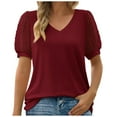 thumbnail image 1 of Women's Blouses & Shirts Clearance,Ladies Elegant V Neck T Shirts Going Out Short Sleeve Swiss Dot Plain Cute Summer Tops Tee Tshirts Casual Spring Summer Dressy Work Blouse Shirt Size 16, 1 of 7