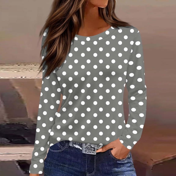 Women's Blouses & Shirts Oversized Blouses Crew Neck Long Sleeve Loose Summer Tops Comfort Loose Fit Polka Dots Tunic Tops Lightweight Tops & Blouses