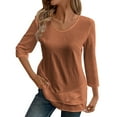 thumbnail image 1 of Women's Blouses & Shirts Solid Color Round Neck 3/4 Sleeve Dressy T-shirt Fall Winter Casual Loose Elegant Tunic Tops Comfortable Lightweight Fashion Cotton Tees Size S-3XL, 1 of 8