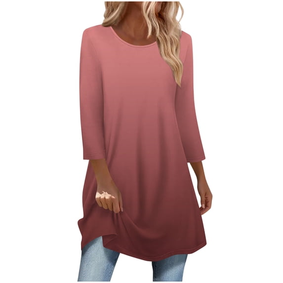 Women's Blouses Shirts Summer 3/4 Sleeve Long Tops With Curved Bottom Tops Work Tunic Party Going Out Dressy