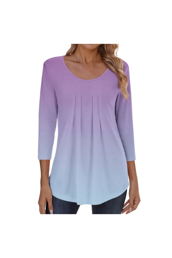Women's Blouses Shirts Summer Casual Printing Plus Size Round Neck 3/4 Sleeve T-shirt Blouse Tops Work Tunic Party Going Out Dressy