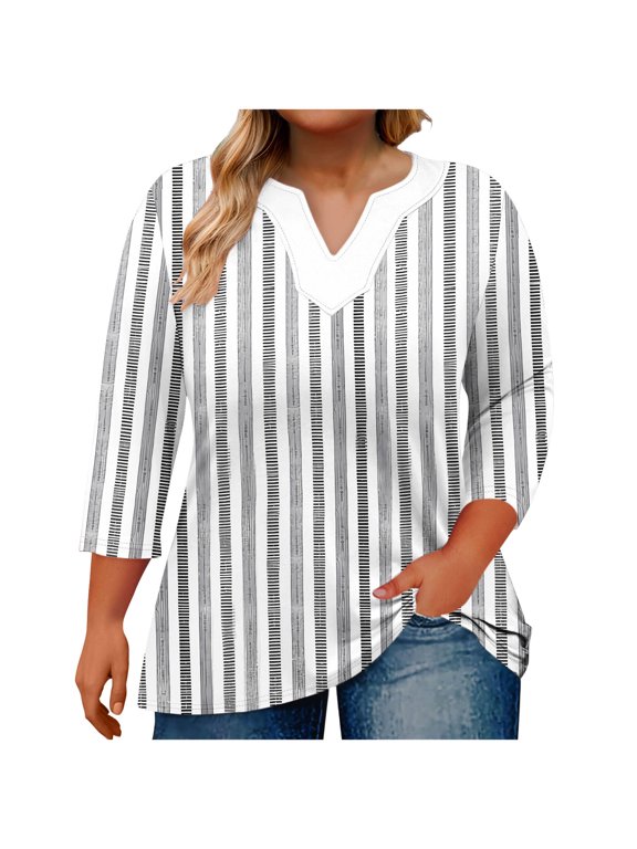 Women's Blouses Shirts Summer Gradient Large V-neck 3/4 Sleeve Solid Color Tops Work Tunic Party Going Out Dressy