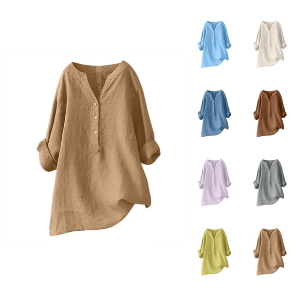 Women’s Blouses – Short Sleeve Tunic Tops with Ruffle Details for Office Wear or Summer Casual Vacation Loose Button Down Blouse Tops Stand Solid Sleeve Long Casual Women Shirt Women's Blouse