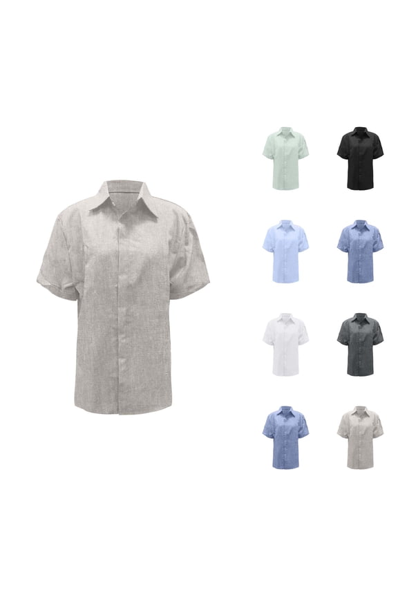 Women’s Blouses – Short Sleeve Tunic Tops with Ruffle Details for Office Wear or Summer Casual Vacation Women's Linen Shirt Short Sleeved Casual Button Down Shirt Summer Beach Wedding Vacation Top