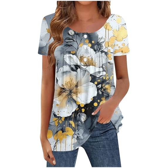 Women's Blouses Short Sleeve,Women's Summer Tunic Tops Flowy Flare Botton Down Shirts Blouses