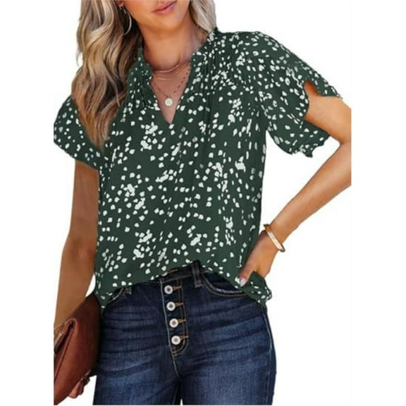 New Women’s Blouses Summer Casual V-Neck Floral Print Short-Sleeve Loose White Chiffon Shirt Boho Tops Fashion Women Clothing