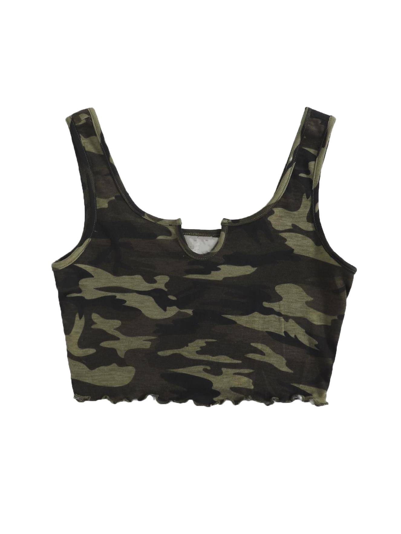 Women's Blouses & Tee Crop Slight Stretch Camo Casual Camo Tank Notched