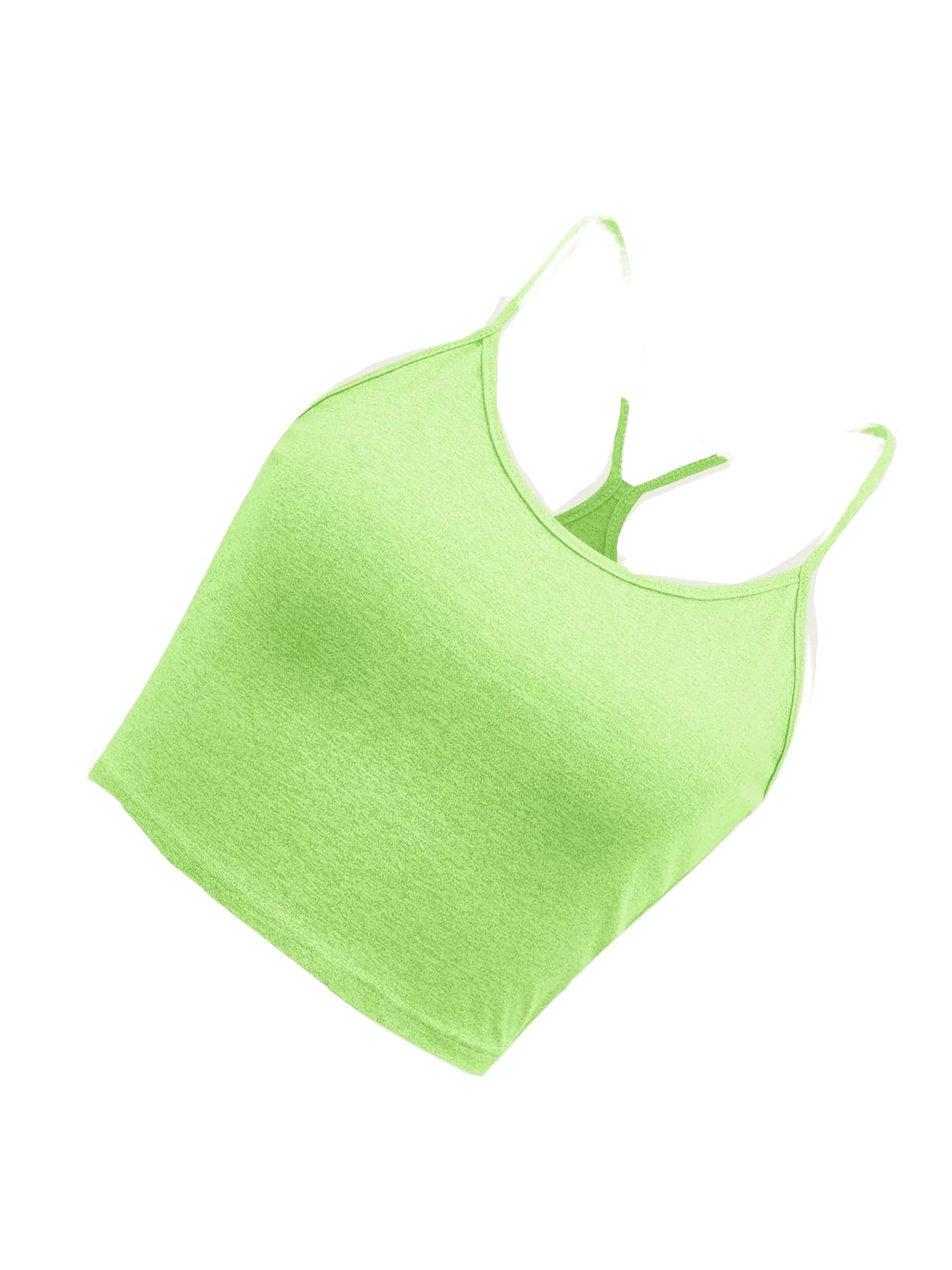 Women S Blouses And Tee Crop Slight Stretch Plain Casual Plain Cami Spaghetti Strap Lime Green
