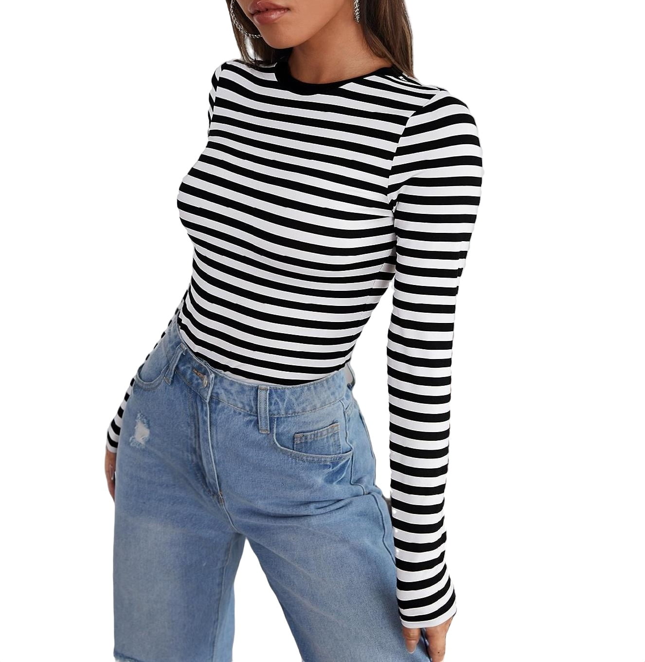 Women's Black and White Striped Casual T-Shirts curacao Ubuy