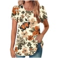 thumbnail image 1 of Women's Blouses Top Cute Printed Summer T-Shirts Casual Chest Pleated Tunic Top Round Neck Puff Sleeves Blouses Loose Outdoor Beach Vacation Pullover Tops, 1 of 6