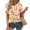 thumbnail image 1 of Women's Blouses Top Fashion Floral Print Casual Shirts Summer Short Sleeve T-Shirt Pleated Non-positioned Printed Blouses Round Neck Loose Pullover Top, 1 of 7