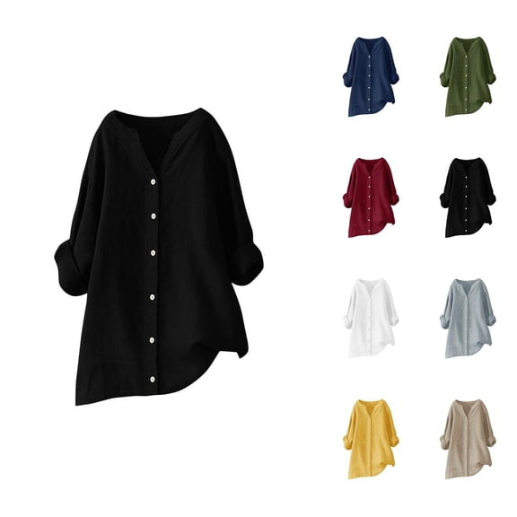 Women’s Blouses – Tunic Tops V Neck Chiffon Blouse for Office Looks or Weekend Spring Gatherings Womens Loose Buttons Down Blouse Tops Solid Casual Long Sleeve Shirt Blouse