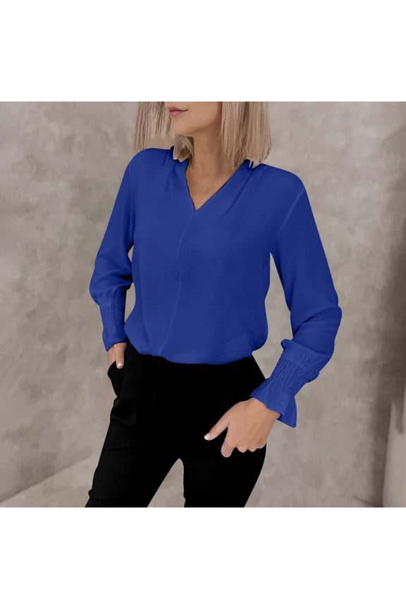 Women's Blouses V-neck Linen Tops with Long Sleeves Close Fitting Office Outfit Casual Solid Color Autumn Wear Basic Everyday Essentials Autumn Winter Underwear