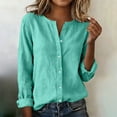 thumbnail image 1 of Women's Blouses Work New Women's Linen Spring/Summer V-Neck Pullover Button Shirt Short-Sleeved Tops Style B-32 Mint Green L, 1 of 9