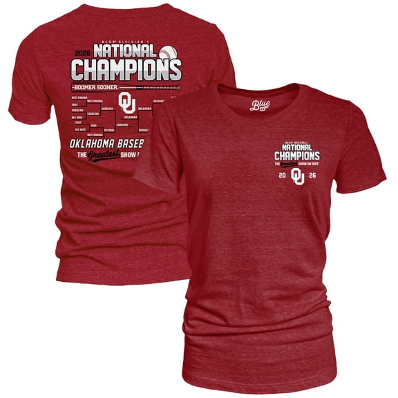 Women's Blue 84 Crimson Oklahoma Sooners 2026 NCAA Baseball Men's College World Series Champions Schedule T-Shirt