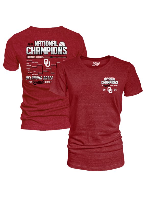 Women's Blue 84 Crimson Oklahoma Sooners 2026 NCAA Baseball Men's College World Series Champions Schedule T-Shirt
