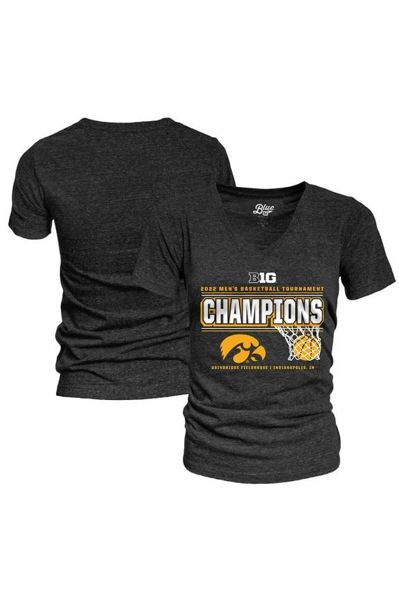 Women's Blue 84 Heathered Black Iowa Hawkeyes 2022 Big Ten Men's Basketball Conference Tournament Champions Locker Room