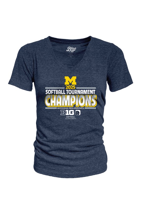 Women's Blue 84  Navy Michigan Wolverines 2025 Big Ten Softball Conference Tournament Champions Locker Room V-Neck