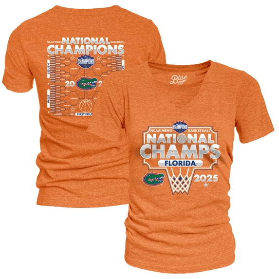 Women's Blue 84 Orange Florida Gators 2025 NCAA Men's Basketball National Champions Bracket Tri-Blend V-Neck T-Shirt