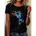 thumbnail image 1 of Women's Blue Butterfly Graphic T-Shirt, Casual Crew Neck Short Sleeve Tee, Vintage Butterfly Print Summer Top, Soft Breathable Everyday Fashion Shirt, 1 of 9