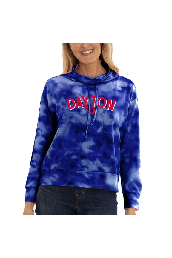 Women's Blue Dayton Flyers Maddie Tie-Dye Tri-Blend Pullover Hoodie