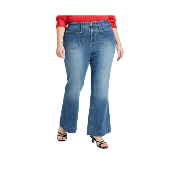 Women's Blue Denim Plus Size High-Rise Relaxed Flare Jeans - 16