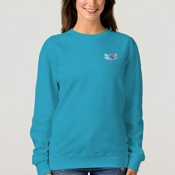 Women's Blue Dragonfly Pattern Crew Neck Pullover Cozy Clothes