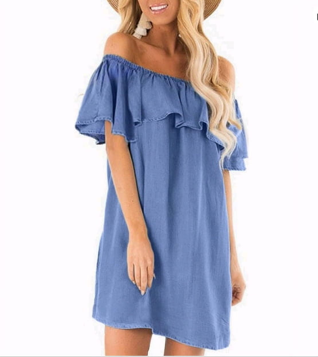 white christmas dresses Akira Say It Again Ruffled Denim Mini Dress
