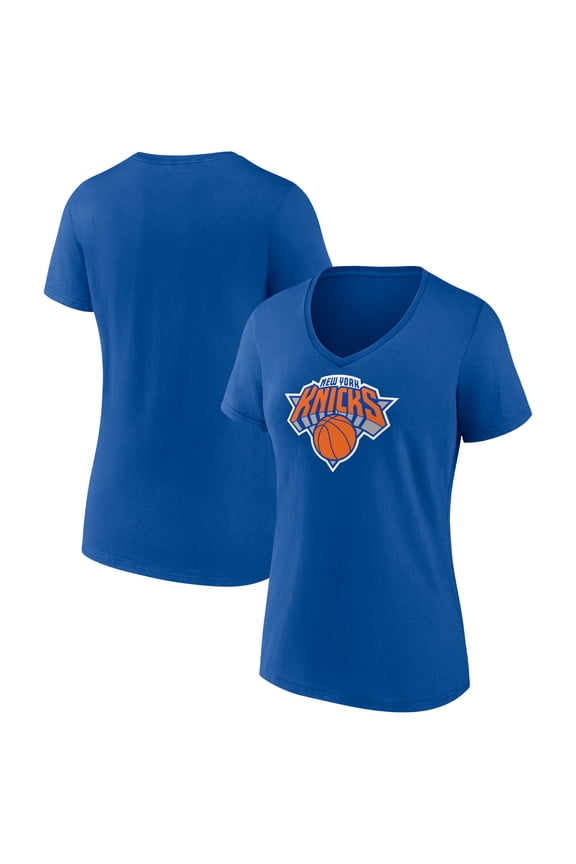 Women's  Blue New York Knicks Primary Logo V-Neck T-Shirt