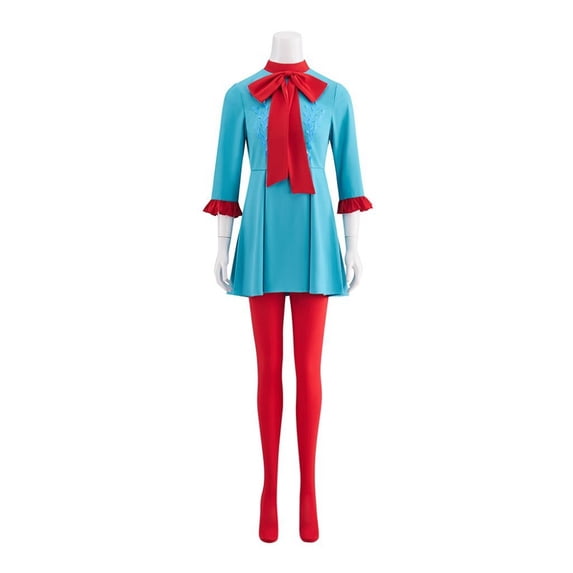 Women’s Blue Performance Dress with Red Stockings Pop Star Style Stage Outfit Set
