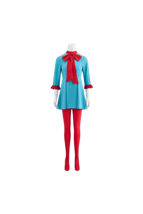 Women’s Blue Performance Dress with Red Stockings Pop Star Style Stage Outfit Set