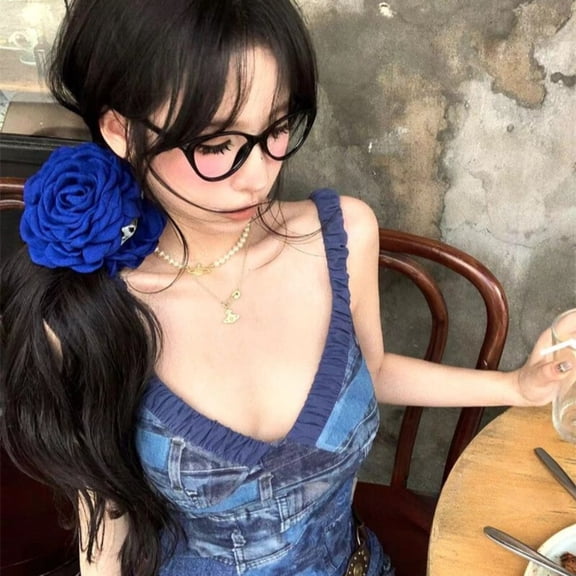 Women’s Blue Rose Camellia Hair Claw Clip Floral Hair Accessory Elegant Daily Wear Styling Tool for Girls and Women