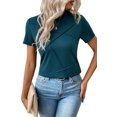 thumbnail image 1 of Women's Blue Sapphire Solid Color Toothpick Stripe Round Neck T-Shirt | [ZhiHiMeRi] | (US 20-22)2XL, 1 of 12