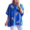 thumbnail image 1 of Women's Blue Sequined American Flag Oversized Graphic Tee for Independence Day | [ZhiHiMeRi] | (US 20-22)2XL, 1 of 5