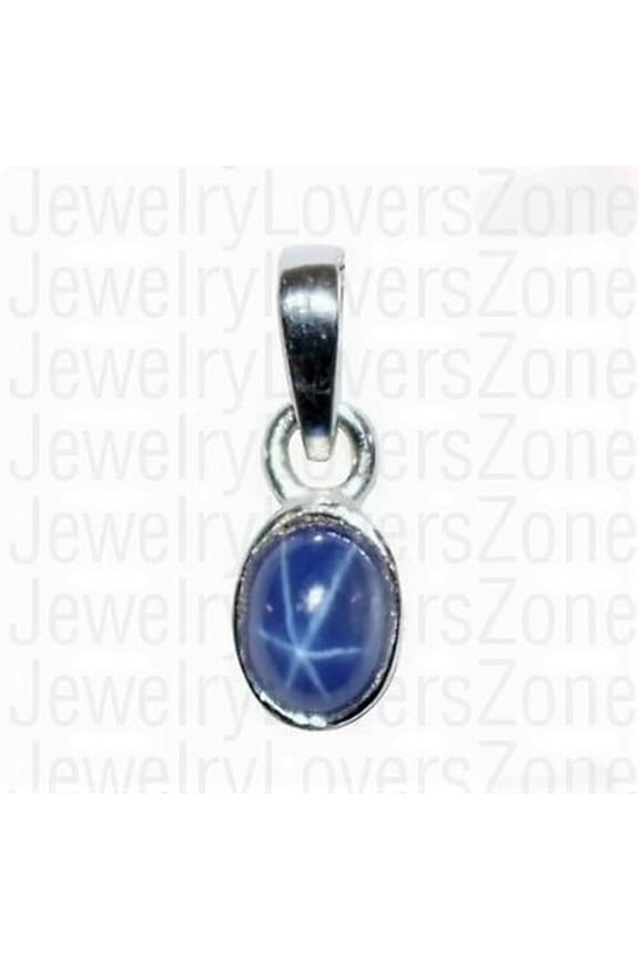 Women’s Blue Star Sapphire Pendant 925 Sterling Silver Oval Gemstone Necklace Elegant Celestial Jewelry, Gift for Anniversary Black Vermeil 20 Inch
