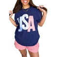 thumbnail image 1 of Women's Blue USA Graphic July 4th Crew Neck T-Shirt - Perfect for Independence Day | [ZhiHiMeRi] | (US 20-22)2XL, 1 of 9