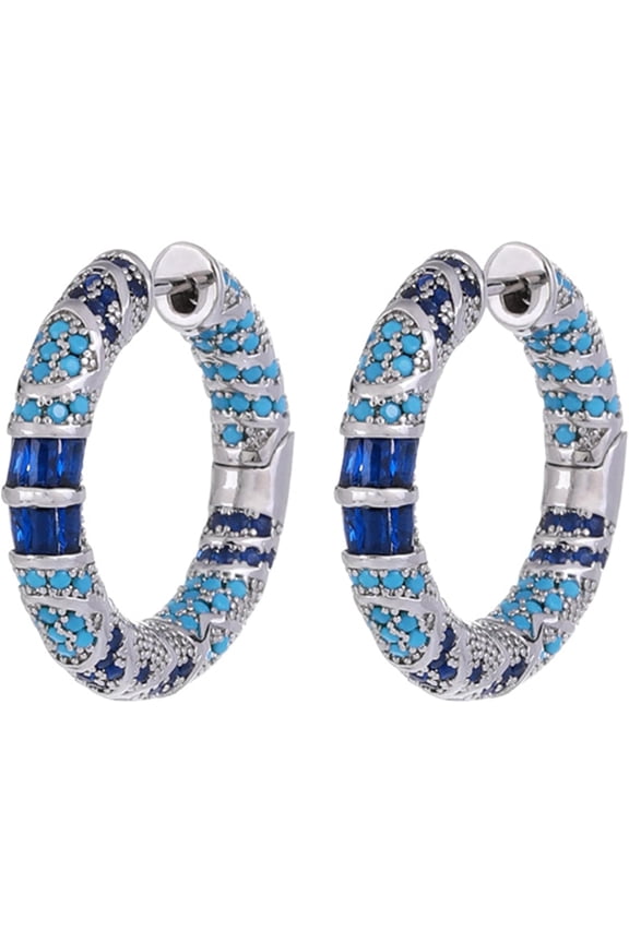 Women's Blue Zircon Quality Geometric Hoop Earrings - Snap Back Closure Retro Style Jewelry for Daily Outfits[b634]