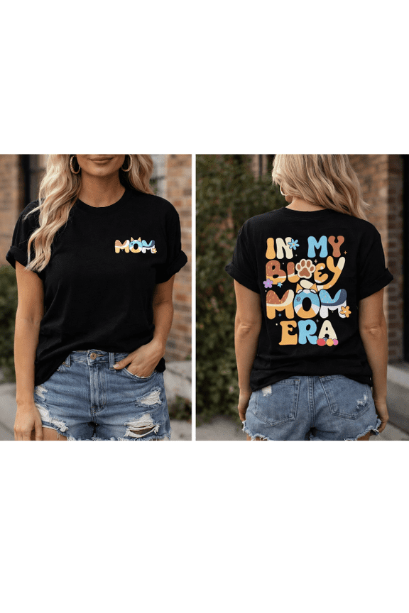 Womens Bluey In My Mom Era Graphic T-Shirt, Short Sleeve Mama Tee, Size 2XL