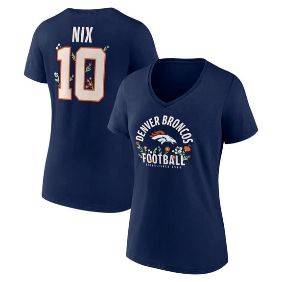 Women's Bo Nix Navy Denver Broncos Floral Name & Number V-Neck T-Shirt