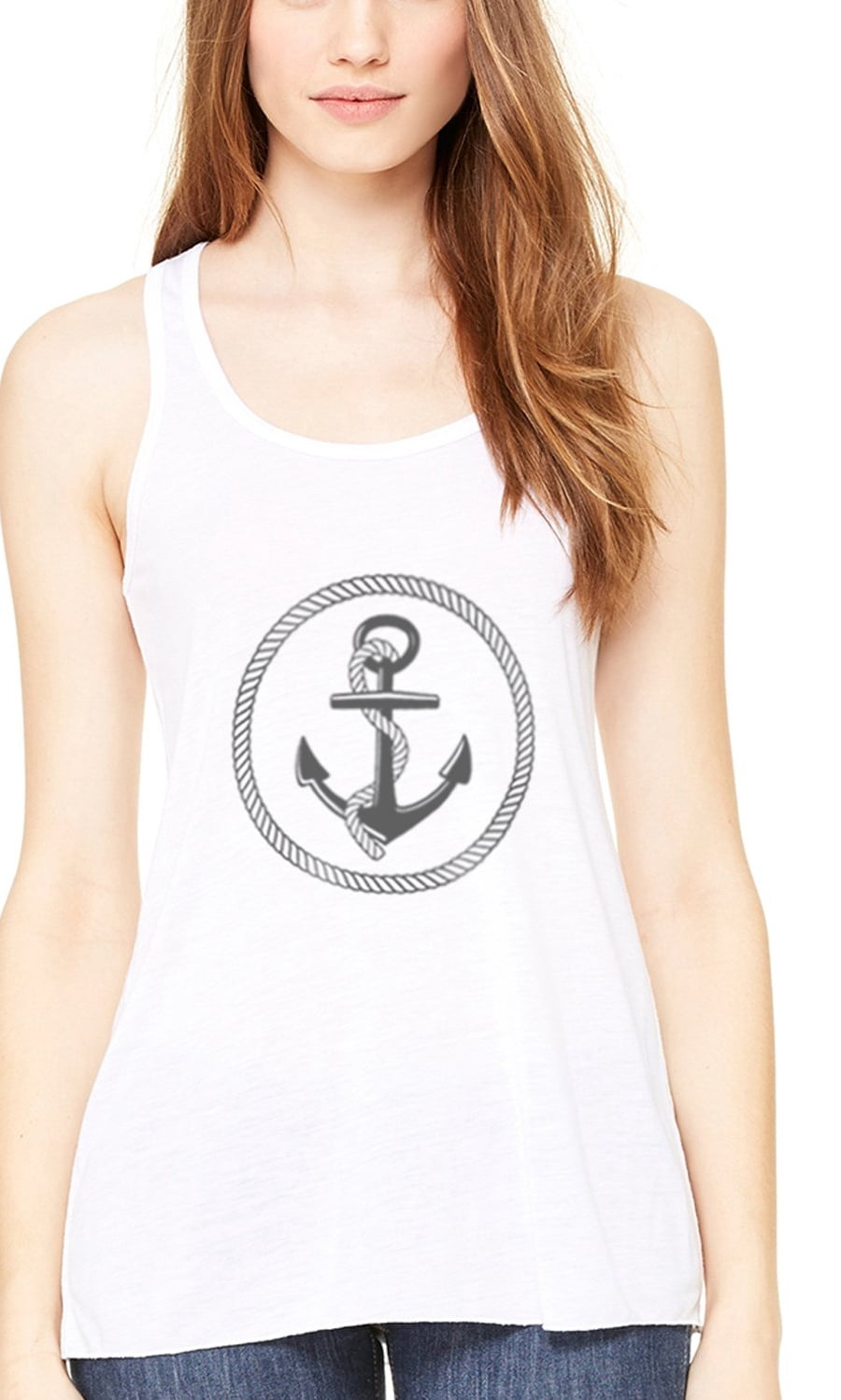 Women's Boat Anchor Printing Flowy Racerback Tank Top