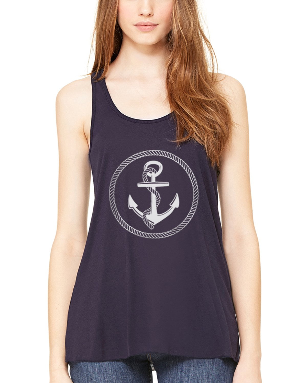 Women's Boat Anchor Printing Flowy Racerback Tank Top