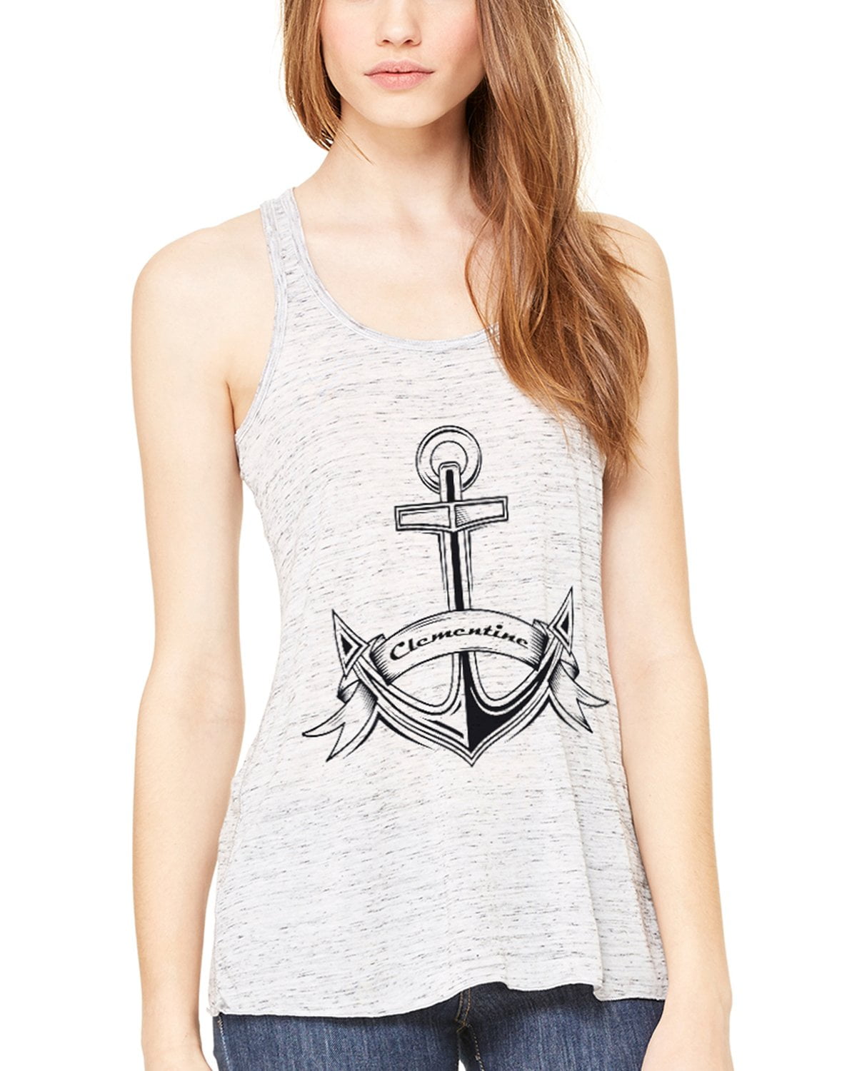 Women's Boat Anchor with Printed Flowy Racerback Tank Top