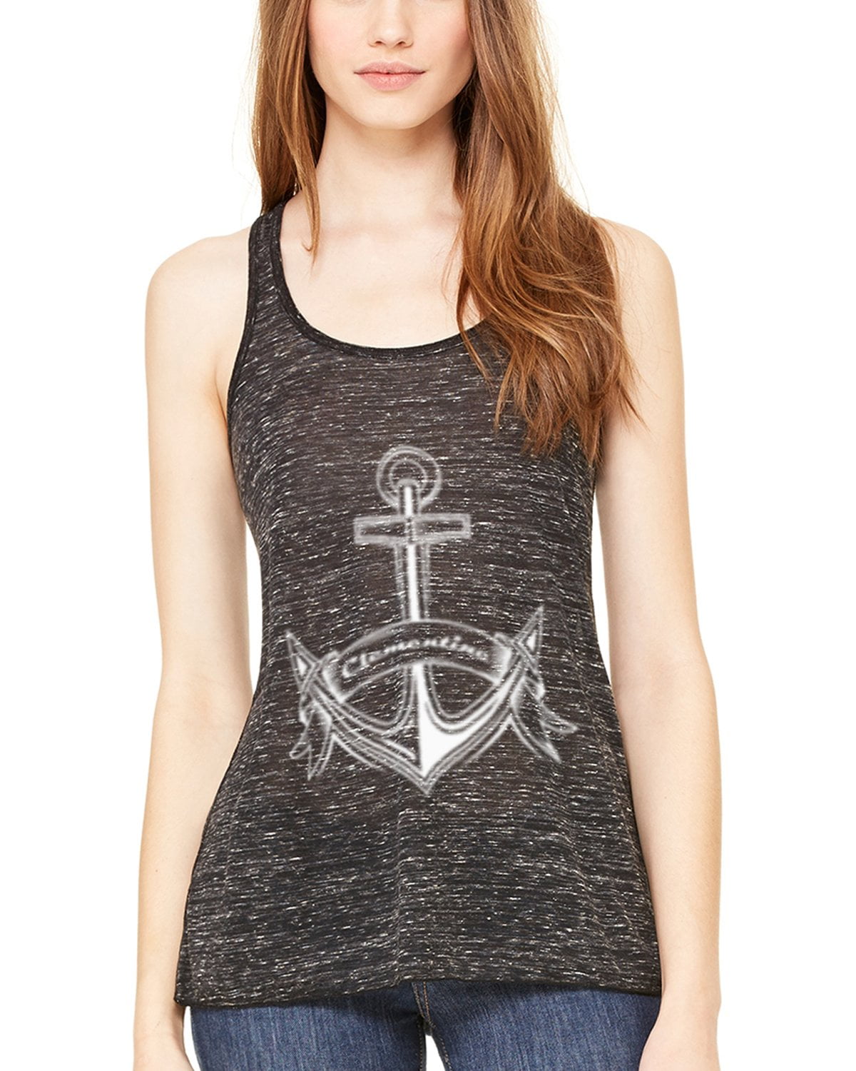 Women's Boat Anchor with Printed Flowy Racerback Tank Top