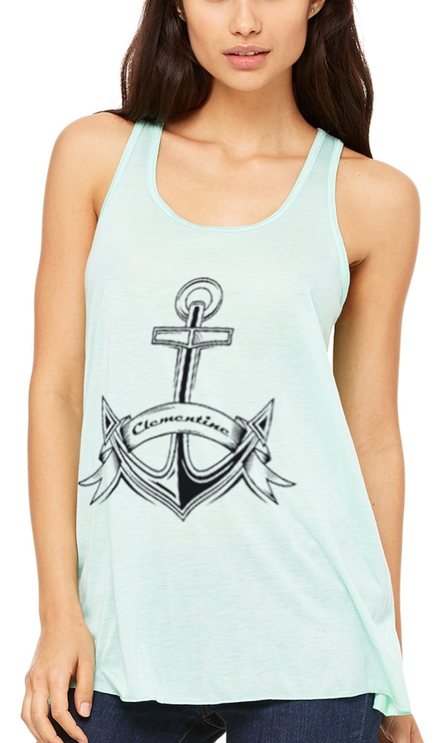 Women's Boat Anchor with Printed Flowy Racerback Tank Top