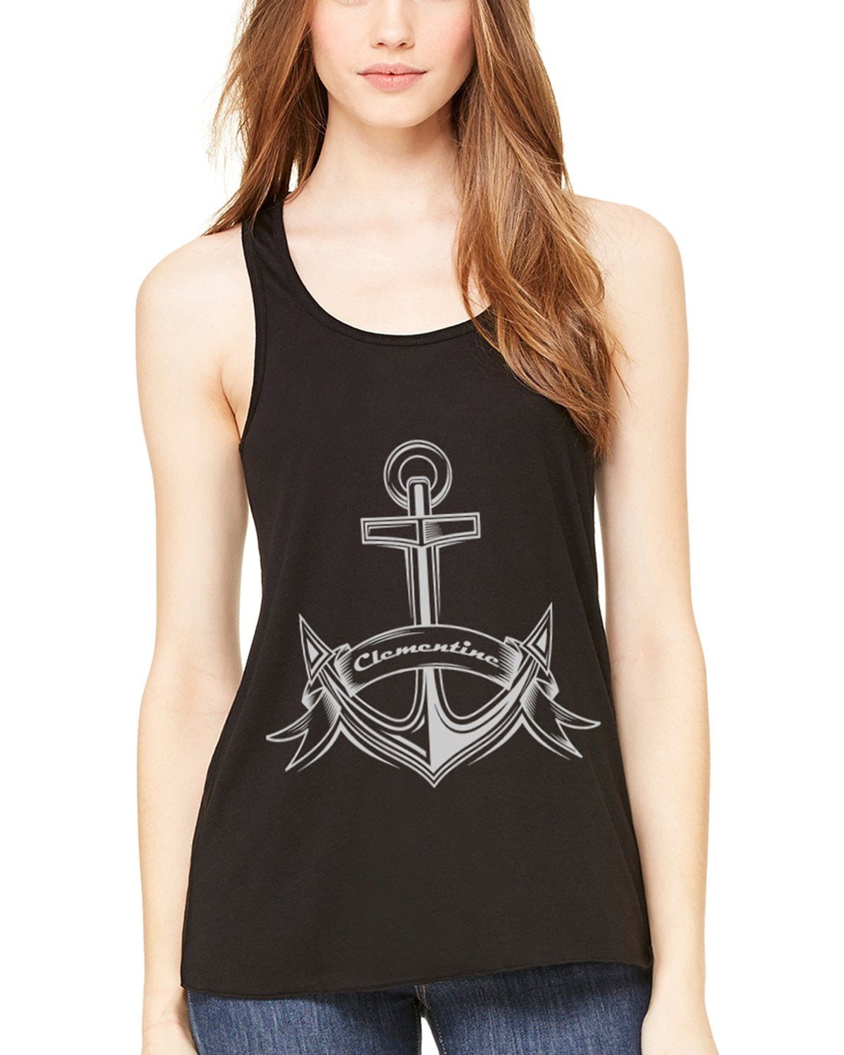 Women's Boat Anchor with Printed Flowy Racerback Tank Top