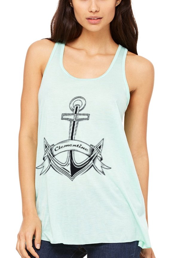 Women's Boat Anchor with Printed Flowy Racerback Tank Top