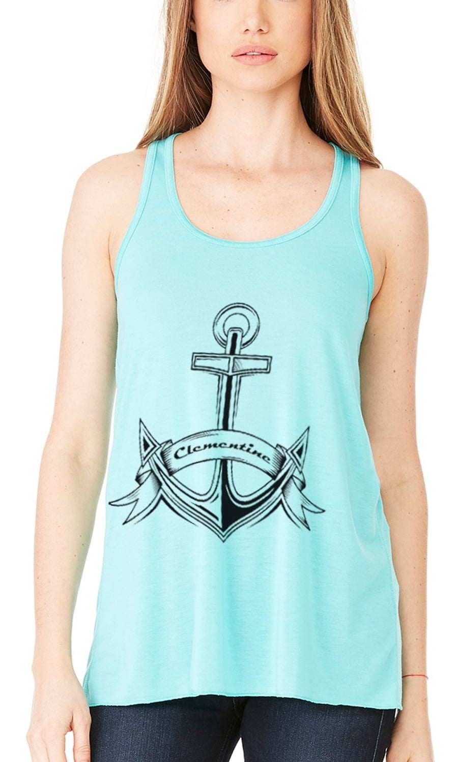 Women's Boat Anchor with Printed Flowy Racerback Tank Top