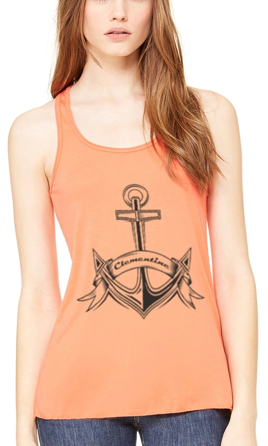 Women's Boat Anchor with Printed Flowy Racerback Tank Top